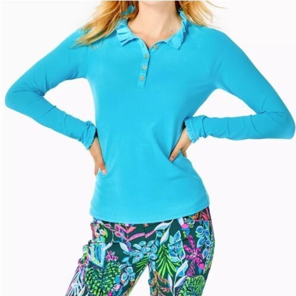 Lilly Pulitzer Tops - Lilly Pulitzer Shirt Womens Seabreeze Blue Luxletic Hutton Polo UPF 50+ -size M